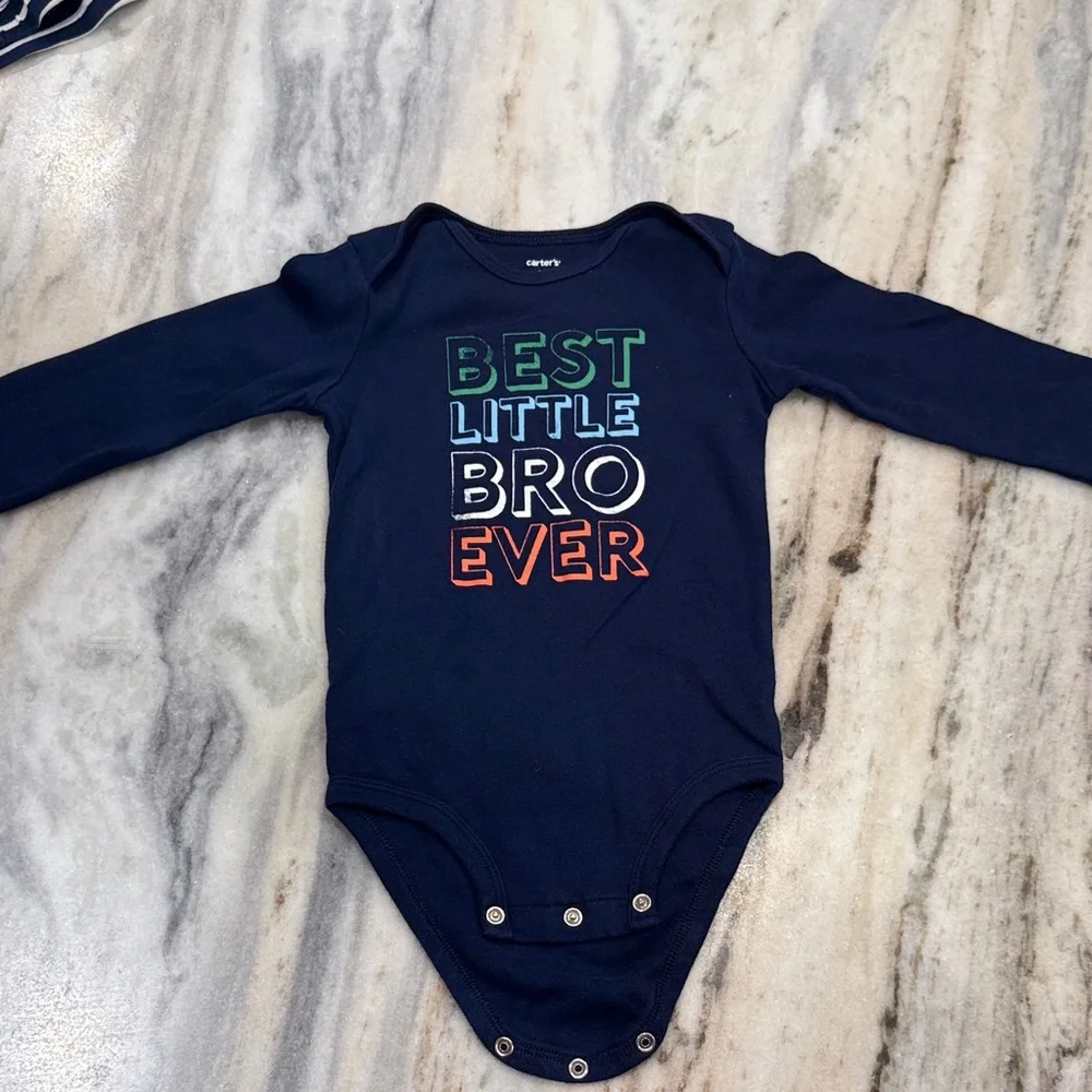 Carter's Navy Bodysuit with Colorful 'Best Little Bro Ever' Print - Picture 1 of 6